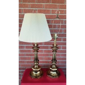 Stiffel Hollywood Regency Burnished Brass Lamp Set